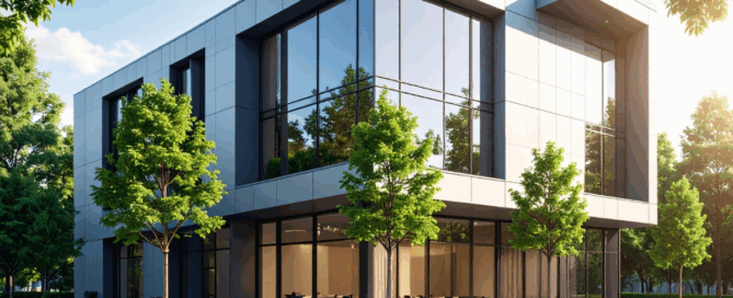 Understanding LEED Certification and Low-VOC Coatings - Commercial building surrounded by green tress