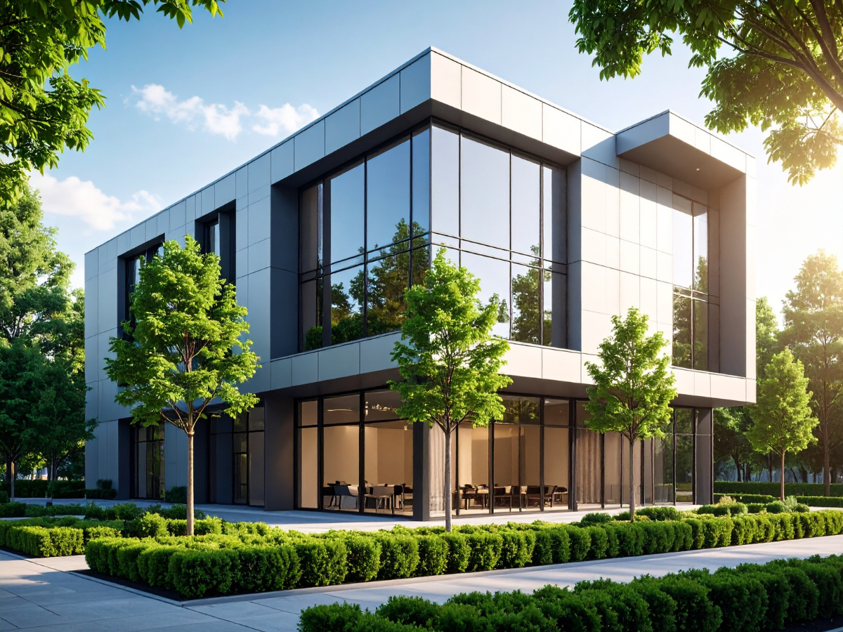 Understanding LEED Certification and Low-VOC Coatings - Commercial building surrounded by green tress