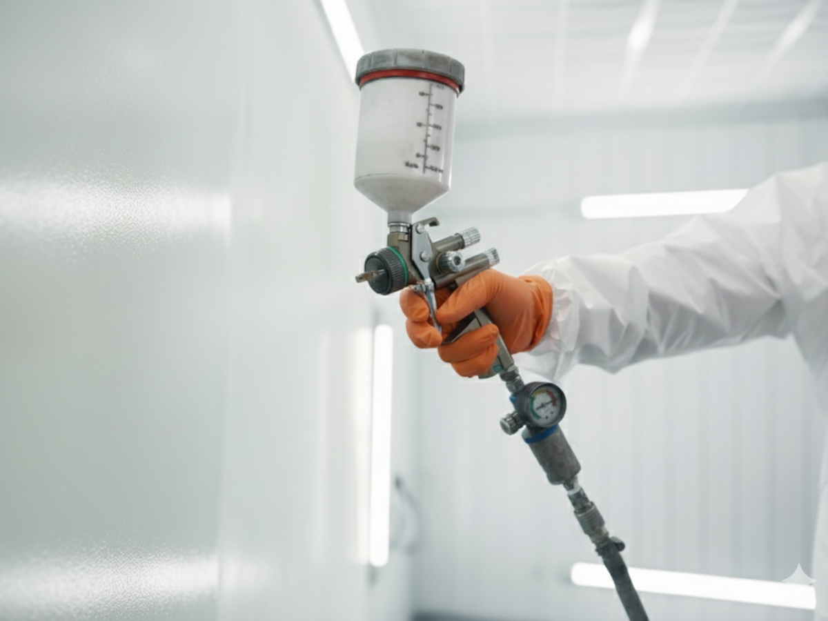 How Antimicrobial Coatings Are Being Evaluated Under U.S. Standards - Arm spraying paint (antimicrobial coatings) on a hospital wall