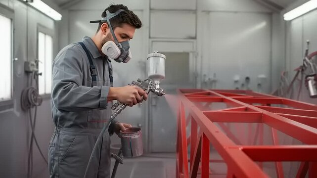 Professional painter wearing safety gear as part of industrial painting compliance