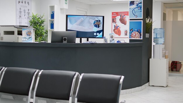 Healthcare office reception area with clean miniminal interiors