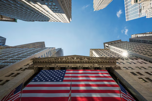 Historic federal building exterior with the flag of the United States