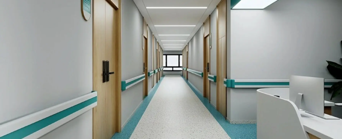 Healthcare facility corridor with durable painted walls designed for mission critical painting environments.