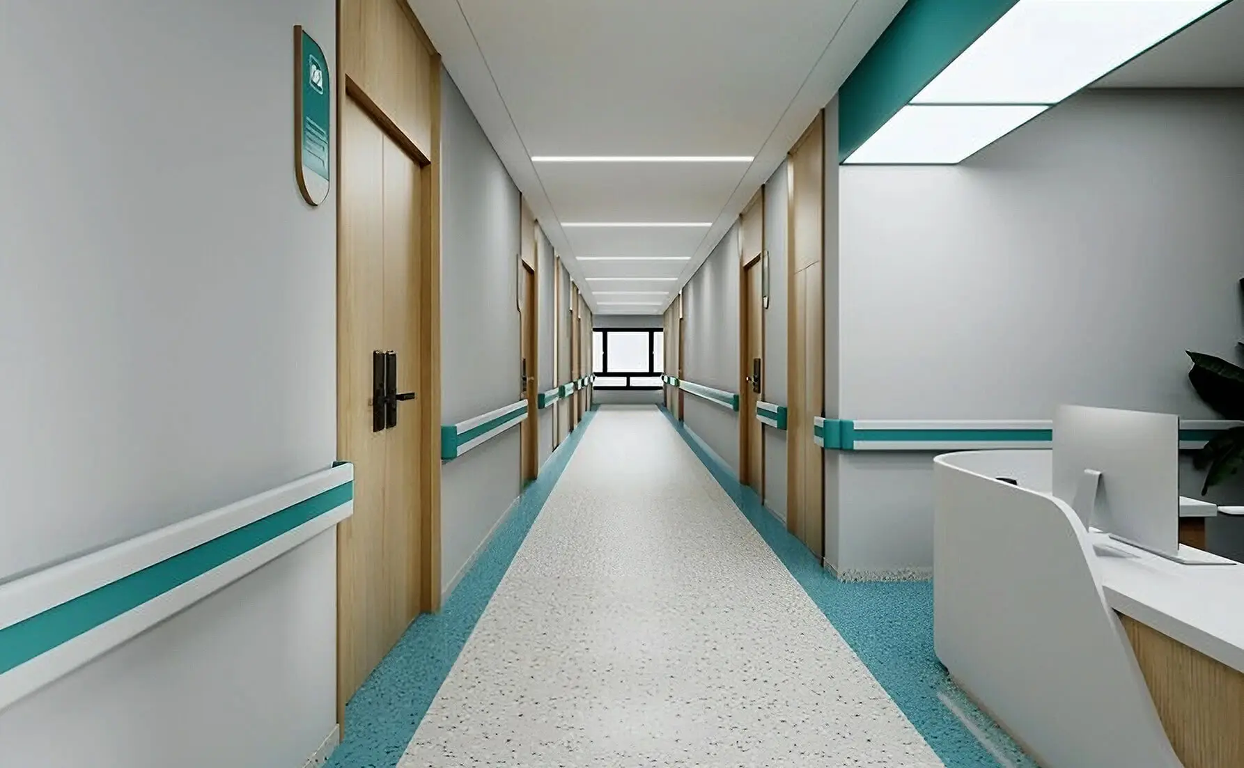 Healthcare facility corridor with durable painted walls designed for mission critical painting environments.