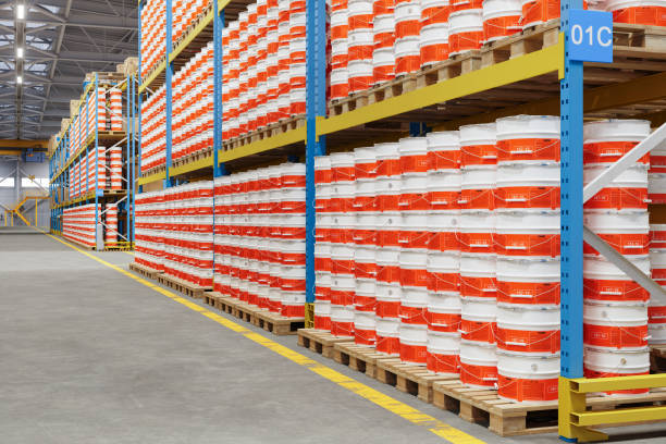 Warehouse interior with floor coatings by a warehouse painting contractor