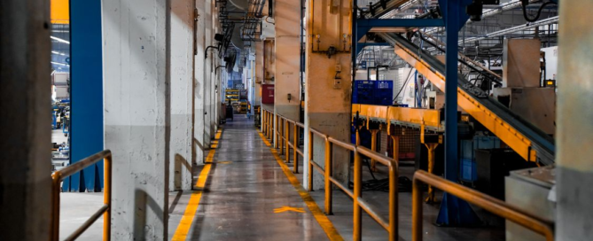 Industrial factory interior with protective coatings