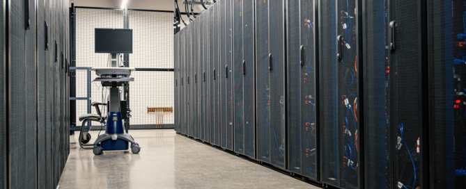 Data centre with servers stacked and floors protected by coatings