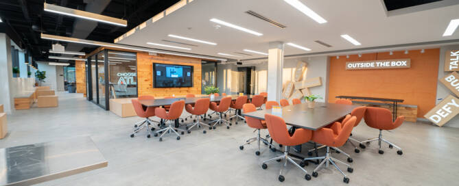 Commercial interior with a well thought out color scheme completed by Socium Coatings