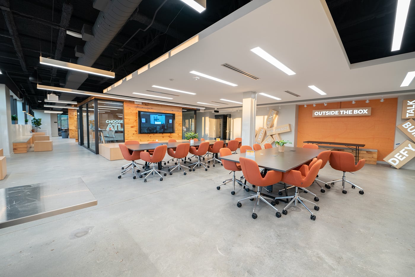 Commercial interior with a well thought out color scheme completed by Socium Coatings